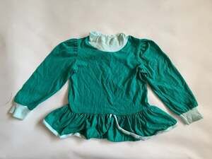 Vintage 80s Girls Peplum Top Green Ruffle Long Sleeve Size 5-6 M